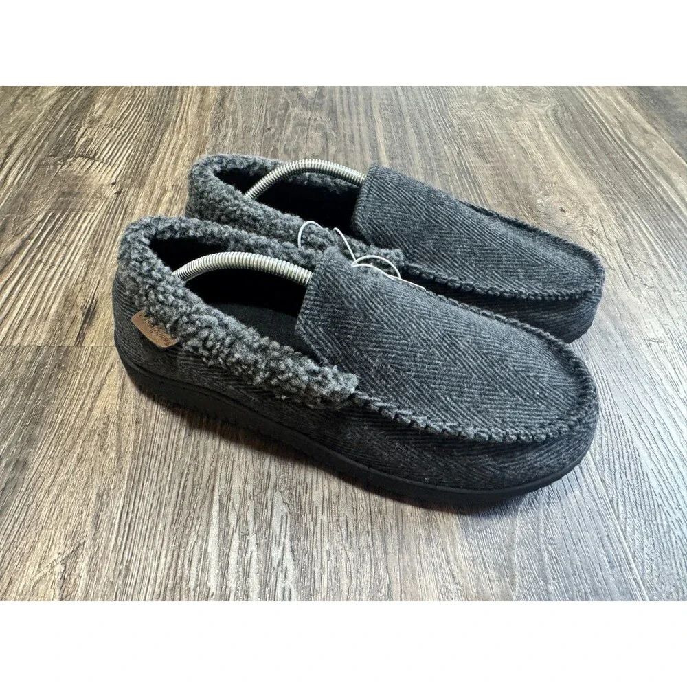 NEW Dearfoams Men’s Memory Foam Indoor Outdoor Slippers Black Size L 11-12